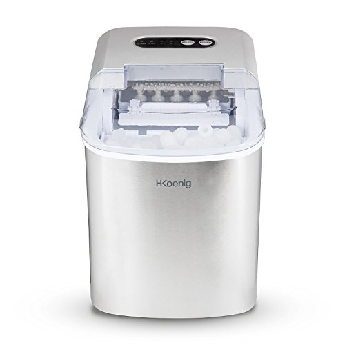 H.Koenig Máquina para Hacer Hielo, Silenciosa, 120 W, Capacidad 12 kg, Entre 10 y 13 Minutos, 2 Tamaños de Cubitos, Gris, Acero Inoxidable KB14