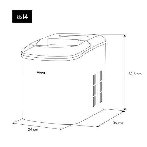 H.Koenig Máquina para Hacer Hielo, Silenciosa, 120 W, Capacidad 12 kg, Entre 10 y 13 Minutos, 2 Tamaños de Cubitos, Gris, Acero Inoxidable KB14