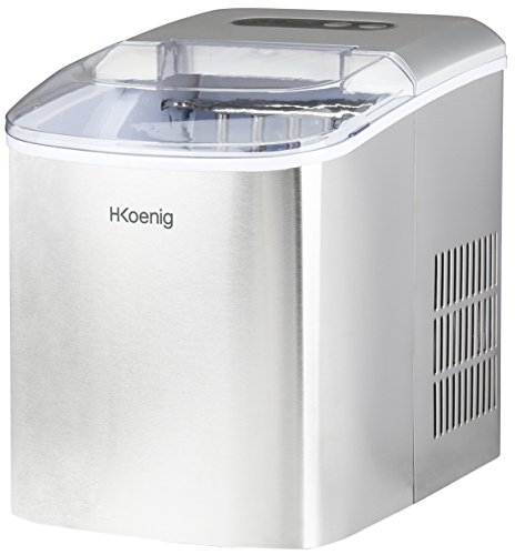 H.Koenig Máquina para Hacer Hielo, Silenciosa, 120 W, Capacidad 12 kg, Entre 10 y 13 Minutos, 2 Tamaños de Cubitos, Gris, Acero Inoxidable KB14