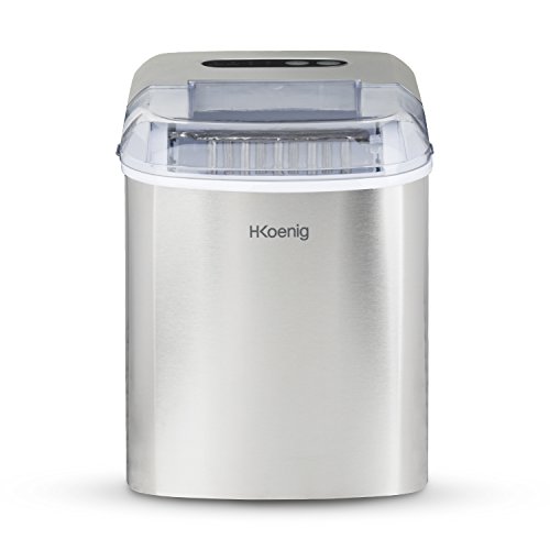 H.Koenig Máquina para Hacer Hielo, Silenciosa, 120 W, Capacidad 12 kg, Entre 10 y 13 Minutos, 2 Tamaños de Cubitos, Gris, Acero Inoxidable KB14