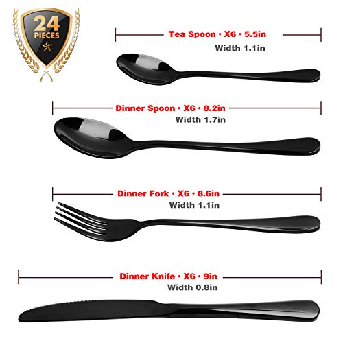 HOBO Juego de Cubiertos de Plata, Juego de Mesa 24 Piezas para 6 Personas, Acero Inoxidable, para Cocina, Restaurante, Fiesta, Cocina con Caja de Regalo de Madera