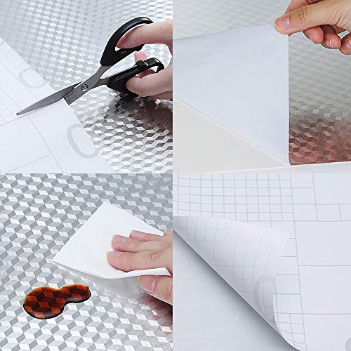Hode Aluminio Papel Adhesivo para Cocina Mueble Armario Cajón Vinilo Decorativo Autoadhesivo Impermeable Resistente al Aceite Plateado 40X300cm