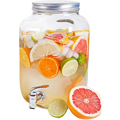 Hogar y Mas Dispensador de Bebidas 4 litros, Tarro de Cristal con Grifo. Dispensador Cristal Bebida Grifo 26x13 cm