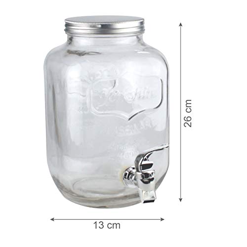 Hogar y Mas Dispensador de Bebidas 4 litros, Tarro de Cristal con Grifo. Dispensador Cristal Bebida Grifo 26x13 cm