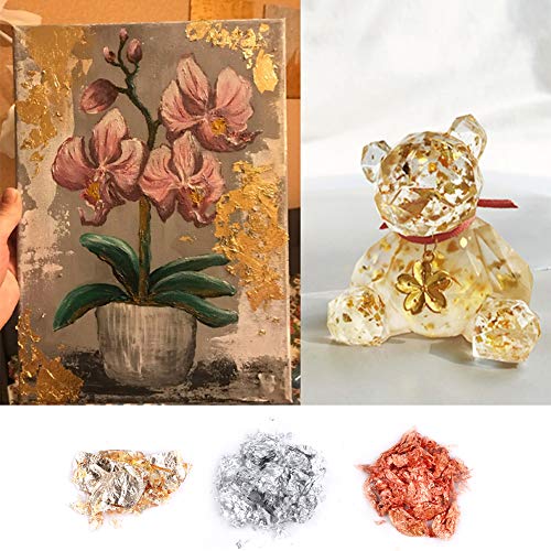 Hojuelas de pan de oro Hoja de papel de oro de imitación de 3 paquete para artesanía dorada,muebles de trabajo de arte y artesanía,proyecto de arte de bricolaje,arte de resina,5 gramos/paquete