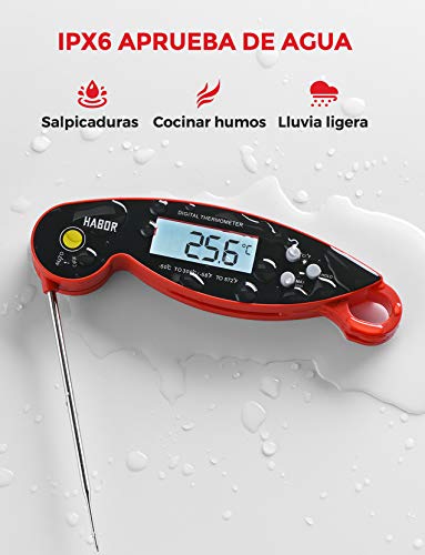 Homasy Cocina, 2-3s Lectura Instantánea, IPX6 Impermeable, 4.6'' Sonda Larga, termómetro Carne Digital para Leche Agua Caramelo Líquido, Rojo