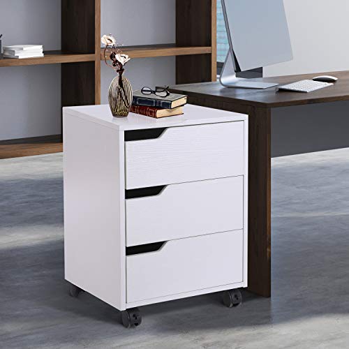 HOMCOM Armario Archivador Móvil para Oficina Cajonera Madera 3 Cajones con Ruedas(2 con Frenos) 40x50x57.5cm MDF