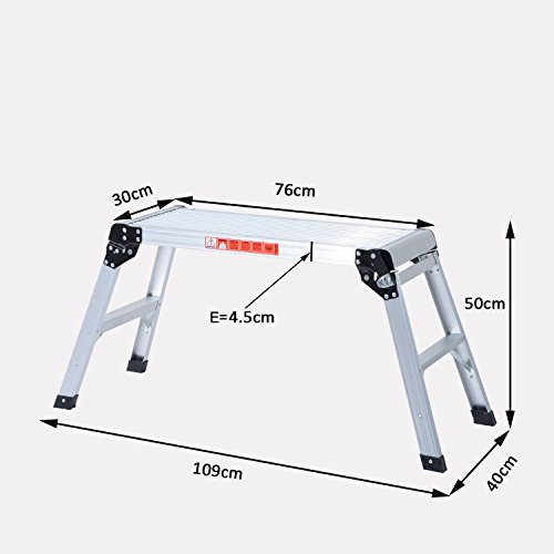 HOMCOM Banco Plegable Plataforma de Trabajo Escalera de Aluminio 150Kg Escalon Taburete