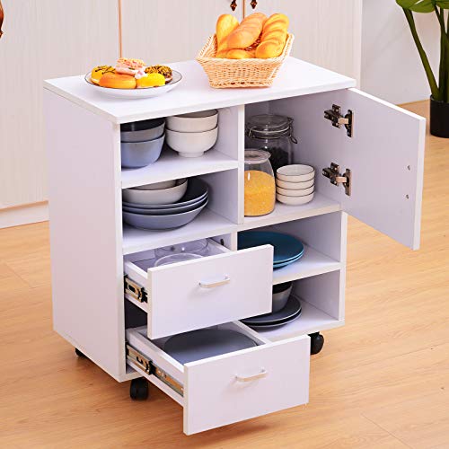 HOMCOM Mesa Armario movil Mueble TV Madera + cajones y Puerta Consola Comedor cajonera