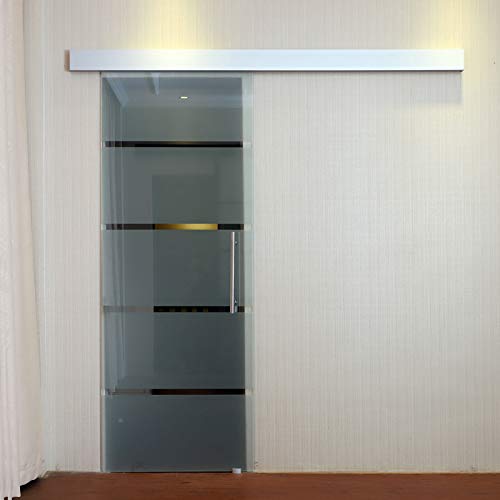 HOMCOM Puerta Corrediza de Vidrio Puerta Corredera Deslizante de Cristal Seguridad 90x205 cm