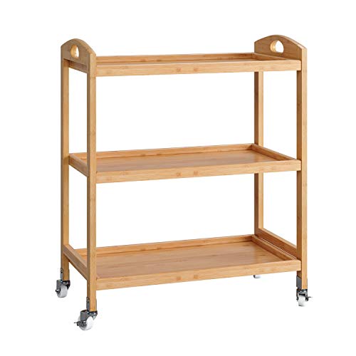 Homfa Carro Servicio para Cocina Carrito Auxiliar Estantería de Cocina de 3 Niveles con 4 Ruedas Bambú 60.5x32.5x72.5cm