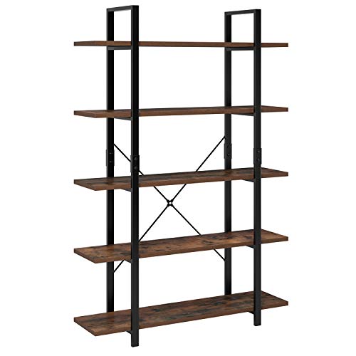 Homfa Estantería de Pie Estantería Escalera con 5 estantes Estantería Metálica con Madera para Salón Baño Terraza Vintage y Negro