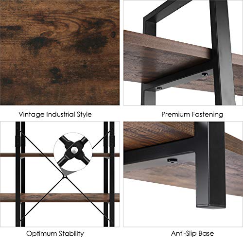 Homfa Estantería de Pie Estantería Escalera con 5 estantes Estantería Metálica con Madera para Salón Baño Terraza Vintage y Negro