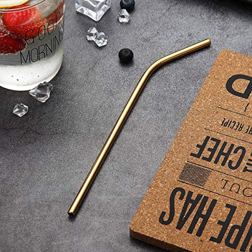 HOMQUEN Pajitas de Acero Inoxidable Doradas de 18 Piezas, pajitas Reutilizables de 8.5 '', con Estuche portátil, Adecuado para Vino y Bebidas frías (8 cepillos Rectos / 8 doblados / 2)
