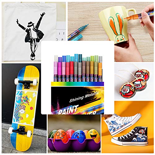 Honmax Rotuladores Metálicos, 24 Colores Marcadores Metálicos impermeables Permanentes Set para DIY, Álbum de Fotos, Pintar Piedras, Porcelana, Tazas - 0.7mm