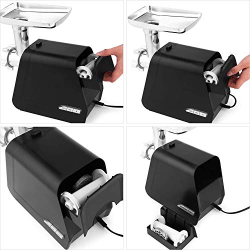 Hopekings Picadora de Carne Eléctrica 500W, Máquina Picadoras de Carne con 3 Placas de Molienda, Embutidora de salchichas, Acero inoxidable, Negro