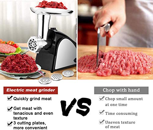Hopekings Picadora de Carne Eléctrica, Max 2000W picadora de carne profesional, Máquina Picadoras de Carne con 3 Placas de Molienda, Embutidora de Salchichas, Función inversa, Acero Inoxidable