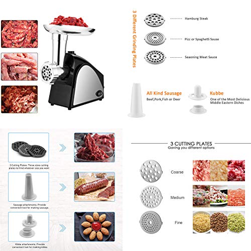Hopekings Picadora de Carne Eléctrica, Max 2000W picadora de carne profesional, Máquina Picadoras de Carne con 3 Placas de Molienda, Embutidora de Salchichas, Función inversa, Acero Inoxidable