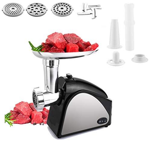 Hopekings Picadora de Carne Eléctrica, Max 2000W picadora de carne profesional, Máquina Picadoras de Carne con 3 Placas de Molienda, Embutidora de Salchichas, Función inversa, Acero Inoxidable