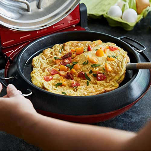 Horno para Pizzas Peppo, Máquina para preparar pizzas como al horno de piedra a 350 °C, temporizador e indicador luminoso, incluye 2 volteadores grandes de pizza - rojo