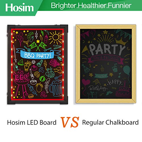 Hosim LED Tablero de mensajes, 30 cm * 40 cm. Efecto neón iluminado. Menú del restaurante. Letrero con 8 colores. Marcadores, 7 colores. Intermitente. Modo de tablero de bricolaje para la cocina.