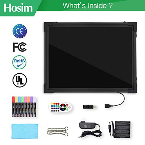 Hosim LED Tablero de mensajes, 30 cm * 40 cm. Efecto neón iluminado. Menú del restaurante. Letrero con 8 colores. Marcadores, 7 colores. Intermitente. Modo de tablero de bricolaje para la cocina.