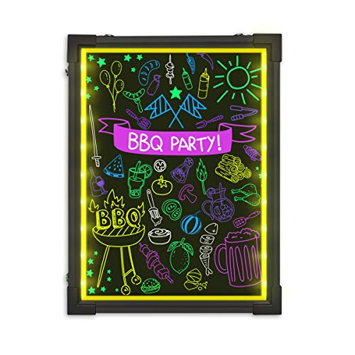 Hosim LED Tablero de mensajes, 30 cm * 40 cm. Efecto neón iluminado. Menú del restaurante. Letrero con 8 colores. Marcadores, 7 colores. Intermitente. Modo de tablero de bricolaje para la cocina.