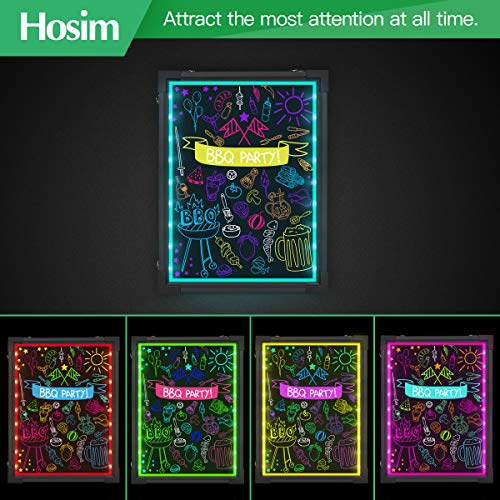 Hosim LED Tablero de mensajes, 30 cm * 40 cm. Efecto neón iluminado. Menú del restaurante. Letrero con 8 colores. Marcadores, 7 colores. Intermitente. Modo de tablero de bricolaje para la cocina.