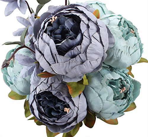 Houda - Ramo de flores de peonia artificiales vintage para decoración de hogar y bodas
