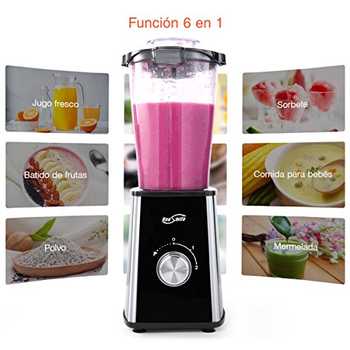 Housmile Batidora de Vaso Individual con Vasos de Viaje y Deporte para Zumos, Fruta y Verdura, 300W, Color-Negro