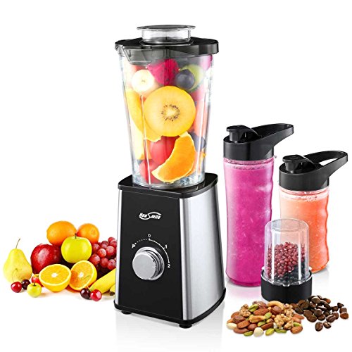 Housmile Batidora de Vaso Individual con Vasos de Viaje y Deporte para Zumos, Fruta y Verdura, 300W, Color-Negro