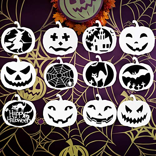 HOWAF 12 Piezas Halloween Plantillas Dibujo niños plástico Pintura Halloween Calabaza tallar Plantillas para Halloween Decoración, Scrapbooking, Pintura