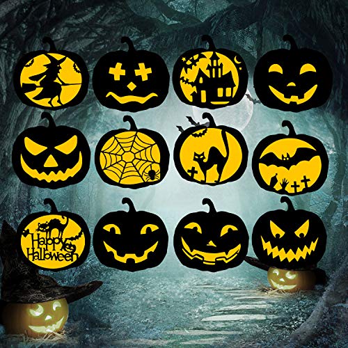 HOWAF 12 Piezas Halloween Plantillas Dibujo niños plástico Pintura Halloween Calabaza tallar Plantillas para Halloween Decoración, Scrapbooking, Pintura
