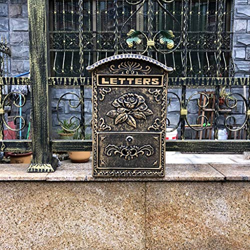 HTDZDX Buzón Europeo Villa de Aluminio Fundido Caja de Letra Exterior de Hierro Forjado Pared con Cerradura Caja de periódico Jardín Galvanizado Retro Buzón
