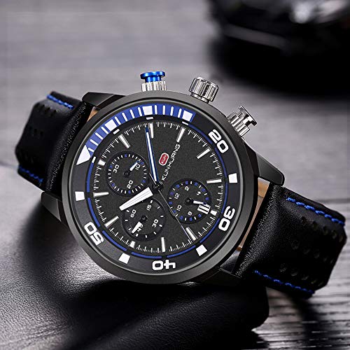 HUA-Watch Relojes Deportivos Impermeables para Hombres, Reloj Luminoso De Moda para Hombres con Calendario Multifunción, Relojes con Correa De Cuero para Hombres C