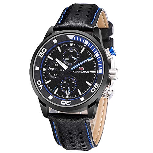 HUA-Watch Relojes Deportivos Impermeables para Hombres, Reloj Luminoso De Moda para Hombres con Calendario Multifunción, Relojes con Correa De Cuero para Hombres C