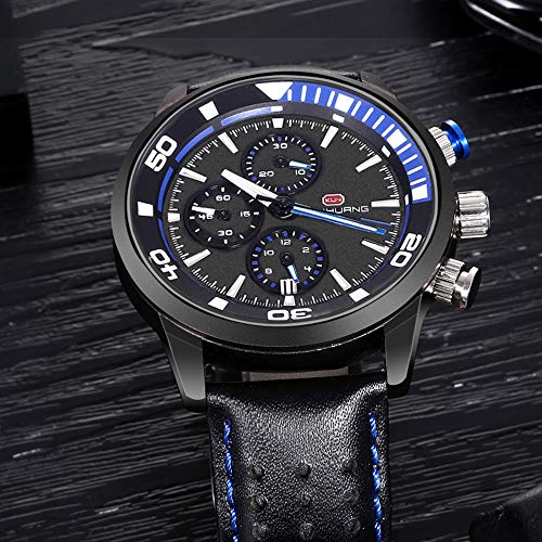 HUA-Watch Relojes Deportivos Impermeables para Hombres, Reloj Luminoso De Moda para Hombres con Calendario Multifunción, Relojes con Correa De Cuero para Hombres C