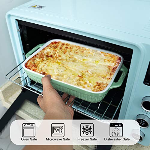HUAFA Bandeja Horno Rectangular Para Horno Cerámica Fuente Horno,para 6 porciones, ideal para Lasaña Pastel Cazuela Tapas,32x20x6cm (verde claro, 32cm)