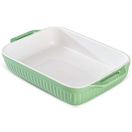 HUAFA Bandeja Horno Rectangular Para Horno Cerámica Fuente Horno,para 6 porciones, ideal para Lasaña Pastel Cazuela Tapas,32x20x6cm (verde claro, 32cm)