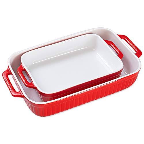 HUAFA Bandeja Horno Rectangular Para Horno Cerámica Fuente Horno,para 6/8 porciones, ideal para Lasaña Pastel Cazuela Tapas, 32x20x6cm /42x24x8cm (cereza, 32+42 cm)