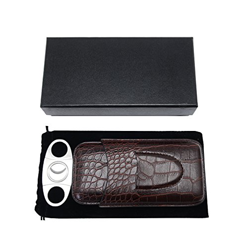 Humidor puros,Estuche para 3 Cigarrillos,Estuche de cigarro,cortador de acero inoxidable de primera calidad incluido,Cuero de PU de cocodrilo,Regalo perfecto para hombres