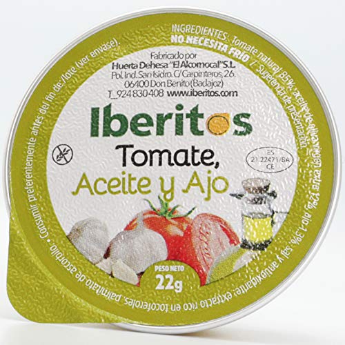 Iberitos - 18 Monodosis de Tomate Natural con Aceite de Oliva Virgen Extra y Ajo - 22 Gramos