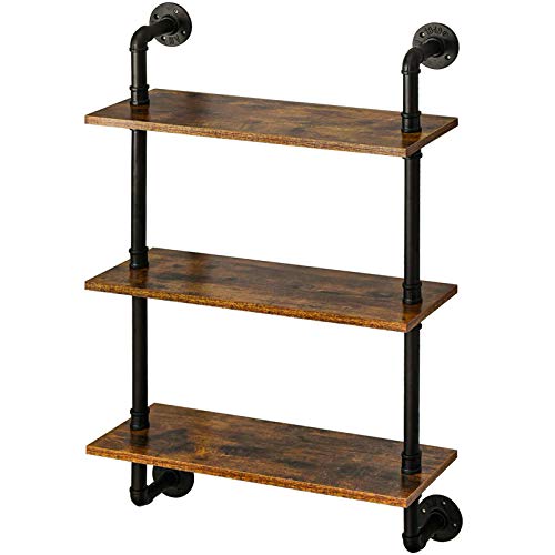 IBUYKE Estante de Pared 3 estantes, 60x20x95 cm Baldas Pared Industrial, Estante Flotante, Soporte de Pared Estable, Decoración, para Salón, Dormitorio, Oficina RF-TM003