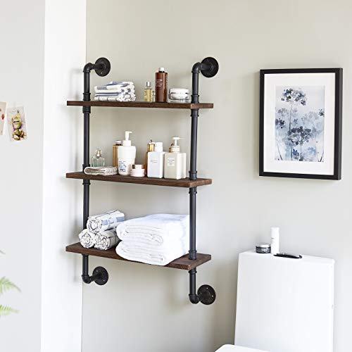 IBUYKE Estante de Pared 3 estantes, 60x20x95 cm Baldas Pared Industrial, Estante Flotante, Soporte de Pared Estable, Decoración, para Salón, Dormitorio, Oficina RF-TM003