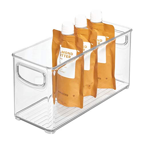 iDesign Caja transparente para el frigorífico, organizador de cocina pequeño y profundo de plástico, organizador de nevera con asas y sin tapa, transparente