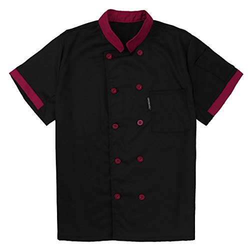 IEFIEL Camisa de Cocinero Camiseta Manga Corta Unisexo para Hombre Mujer Chef Escudo Uniforme de Trabajo Cocina Hotel Restaurante Negro Large