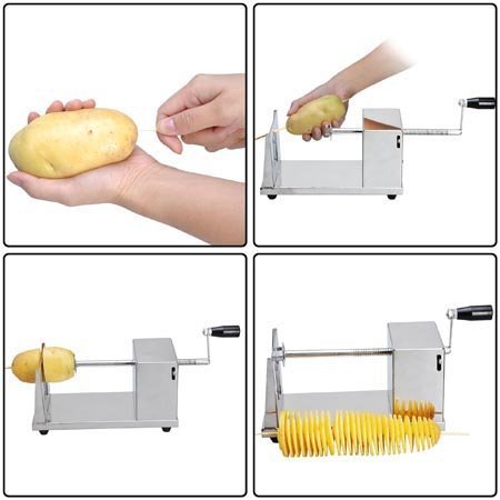 Iglobalbuy Acero Inoxidable Cortador de Patatas Manual Rizado Chips de Patata Vegetal Espiral Twister Cortador Máquina