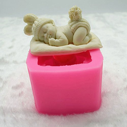iiniim Molde 3D de Silicona de Pastel Forma de Dormido Bebé Moldes Rosa de Fondant para Hornear Decoracion Tartas Pastel DIY Chocolate Tamaño 8 x 6.5 x 4.5cm