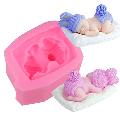 iiniim Molde 3D de Silicona de Pastel Forma de Dormido Bebé Moldes Rosa de Fondant para Hornear Decoracion Tartas Pastel DIY Chocolate Tamaño 8 x 6.5 x 4.5cm