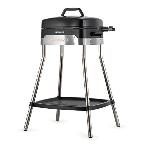 IKOHS R&B King - Barbacoa Eléctrica de Exterior, con Patas Acero Inoxidable, 2000W, Termostato Regulable en 5 potencias, Plancha de la Parrilla de 3 Superficies, Fácil de Limpiar, 38,1x43,1x82 cm